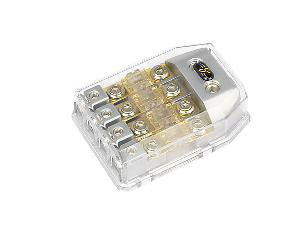 Stinger - SHD821 sikringsholder 4xMIDI Satin krom,(2) 0 / 4 ga in (4) 4 /8ga ut 